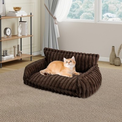 Dark Brown Washable Cover Pet Couch Cat/Small Dog Plush Sofa Bed With Pillow