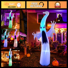 6FT/12FT Halloween Inflatable Ghost - Scary Red Eye, Colorful LEDs, Yard Decor