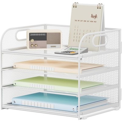 Schreibtisch Organizer Metall 4 Ebenen Weiß Büro Aktenhalter Dokumentenablage