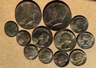 Lot Of (12) 1964 Silver Coins two 1964-P Kennedy Half Dollars, two 1964-D Washin