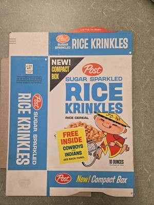 Post Sugar Coated Rice Krinkles Unused Factory Flat, Cowboys and Indians