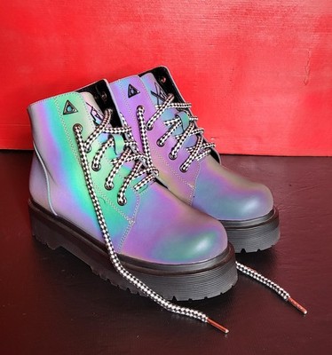 YRU Slayer Alien Holographic Work Boots~Rave~Prism~Rainbow~Unicorn