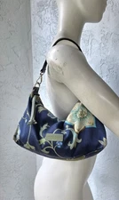 Y2K Longchamp Vintage Blue Floral Print Small Hobo Shoulder Bag 12x7x3 READ