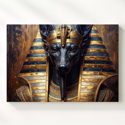 Anubis Divine Judgment Canvasblack Jackal Statue With Golden Headdress Wall Art