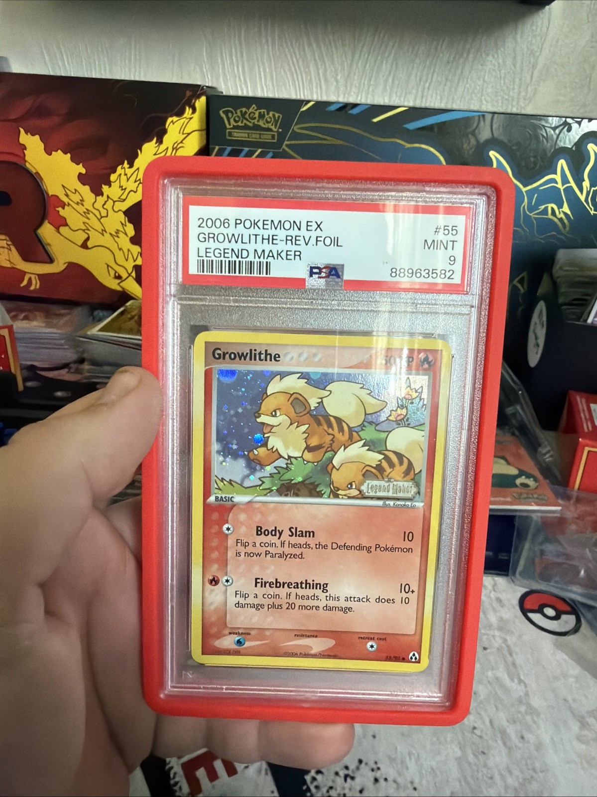 Growlithe Legend Maker Reverse Holo Stamped Card 55/92 PSA 9
