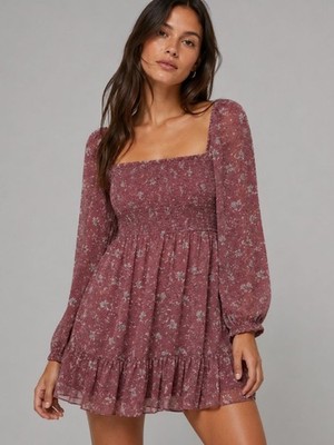 RD Style Floral Smocked Babydoll Mini Dress Sz XS Dusty Rose Cottagecore Boho