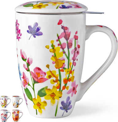 Tea Mug with Infuser and Lid, 18 Ounce Large Ceramic Loose Leaf Cup, Microwave,