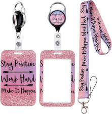 Cute Lanyard with ID Holder Pink Case and Retractable Badge Reel Clip, Glitter A