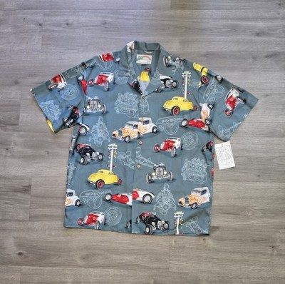 VTG Paradise Found Classic Cars Hot Rods Hawaiian Shirt Size Large USA Made NWT 