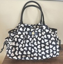 New Kate Spade Stevie Baby Diaper Bag Black White Heart Pattern Changing Pad