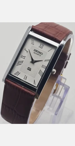Vintage Classic Seiko Slim Men's Wrist Watch -Leather Strap White Dial