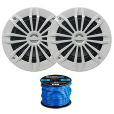 2 x Enrock EM270W 6.5" 2-Way 180W Marine Speakers White , 16-Gauge Speaker Wire