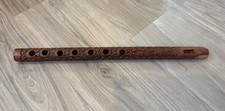Flute Wind Instrument Wood Carved Floral Made in India - Vintage 14