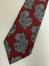 Christian Dior Silk Tie Mens Red Silver Paisley Made in USA Italy