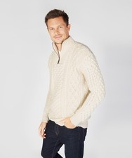 Ireland  s Eye Fisherman Wool Sweater   Dromore Aran 1/4 Zip   Men  s Small