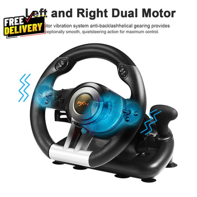 180° Racing Steering Wheel with Pedals and Paddle Shifters for PC PS4 Xbox Switc