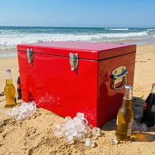 Vintage Red 21Qt Ice Chest Cooler No Logo Insulated Drink Box Ready for DIY