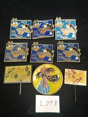 9x Vintage USSR Nu Pogodi! Enamel Pin Badge Lot   Soviet Wolf Hare Pins - Lot 8