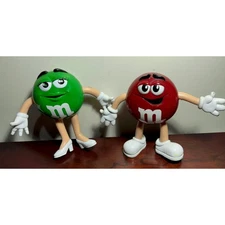 Set of 2 M&MS Mars 6” High-Heeled Green Lady Figure Red Sneakers Gloves 