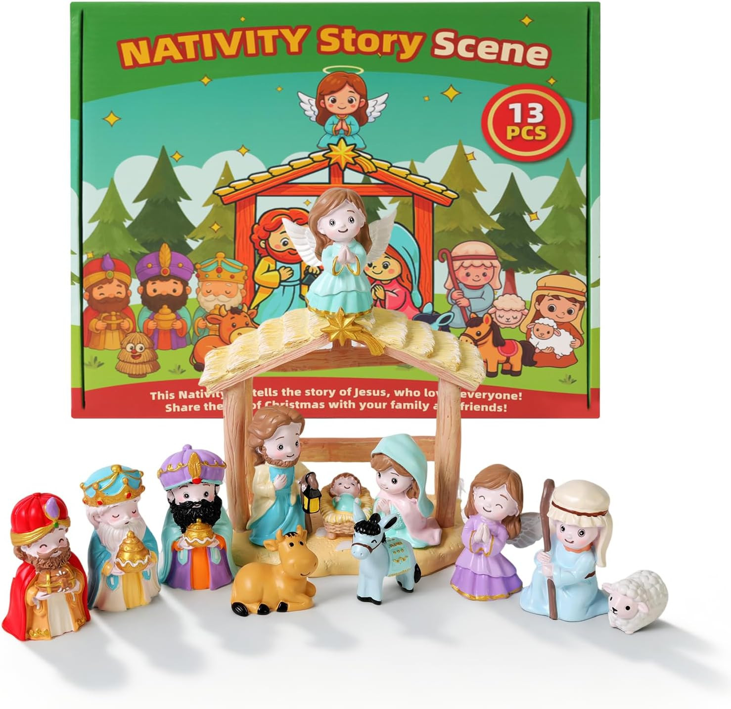 13Pc Kids Nativity Set Little Figures Playset Christian Christmas Toy Gift