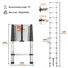 Telescopic Ladder Extendable Stainless Steel Heavy Duty 150kg Load 5M 4.4M 2.6m