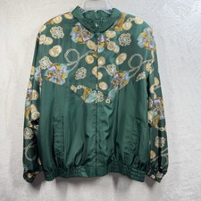 Vintage Hunt Club 100 Silk Track Jacket Women  s L Equestrian 90  s Green