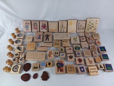 Huge Lot of 75 Wood Mounted Rubber Stamps - Arts & Crafts ● Xmas, Love, Shells 