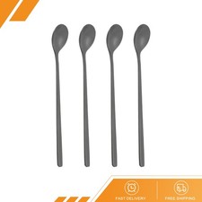 4 x Long Handle Iced Tea Spoon 7" Stainless Steel Long Coffee Spoons Black