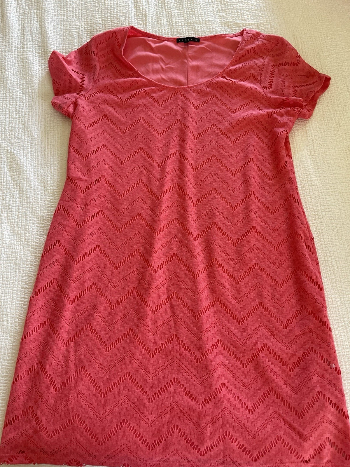 Tiana B Pink Chevron Lace Short Sleeve Scoop Neck Shift Dress XXL