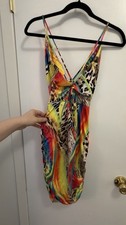 Fashion Nova multicolored dress with leopard print and rainbow swirls, size S
