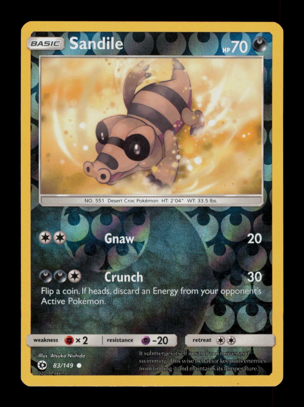 Sandile 83/149 Pokemon Sun&Moon Holo Trading Card TC
