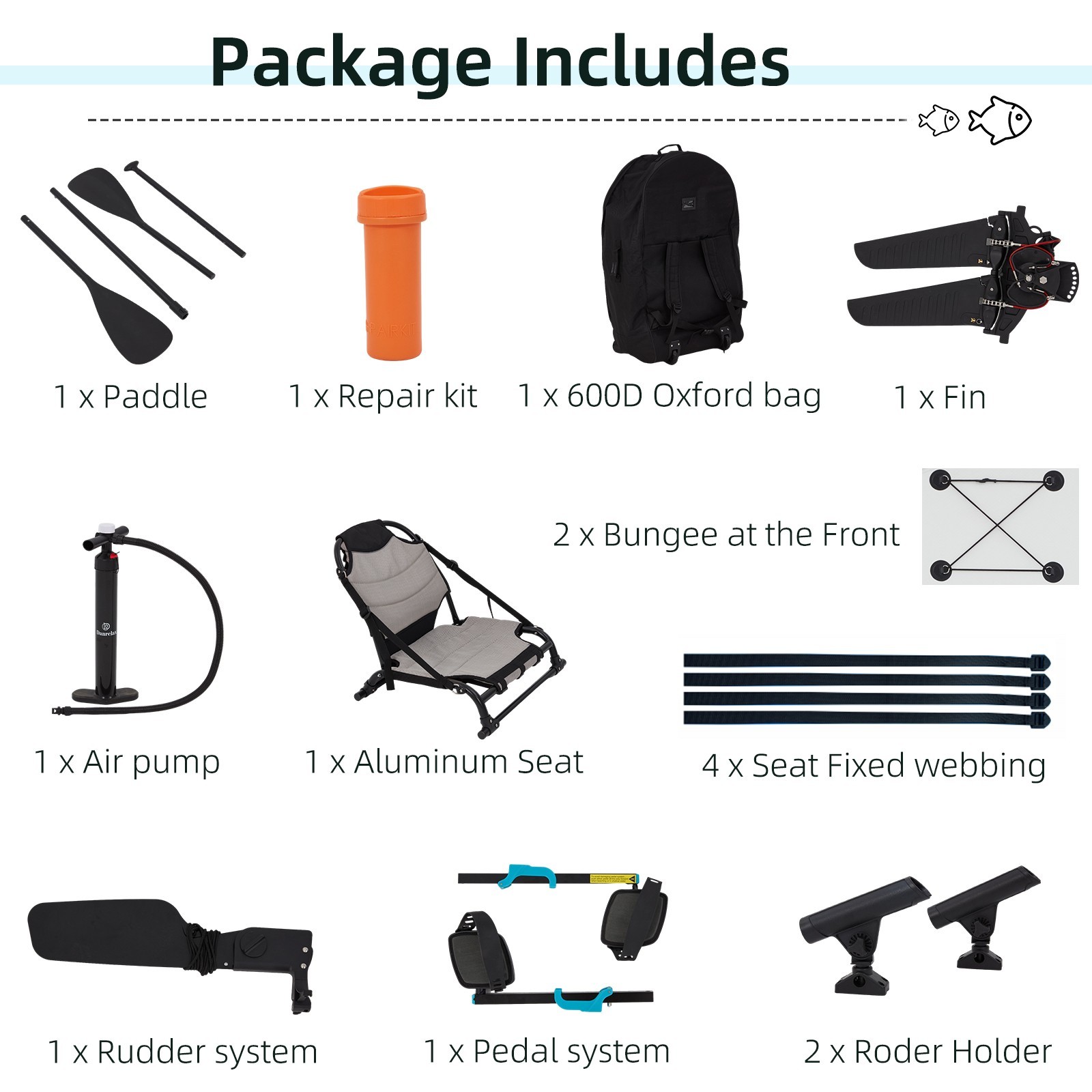 Danrelax  Premium 12ft Inflatable Fishing Kayak with Pedal System, Black