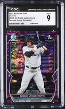 2023 Bowman Draft - Chrome Brock Vradenburg Fuchsia Lunar Refractor /199 CGC 9