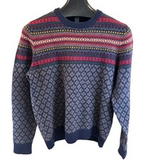 Tommy Hilfiger Men Fair Isle Wool Blend Sweater Navy Blue Red Yellow Size M