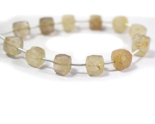 AAA+ Genuine Golden Rutile Faceted Cube Box Untreated Gemstone 6" Loose Beads - Picture 6 of 9