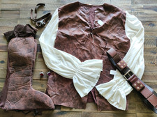 Pirate Renaissance Costume SZ M/L Adult Tunic, Shoe/Boot Cover, Belt, Eye Patch
