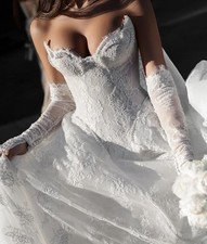 Full Lace Wedding Dress Sweetheart Sheath Lace Up Train Bohemian Bridal Gowns