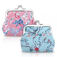 2Pcs kiss lock coin purses, Change Purse For Coins, Floral Design Pink Blue, ...