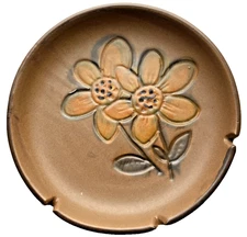 Vintage Glazed Stoneware Mid Century 9” Flower Ashtray made in USA