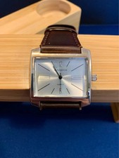 Mens Rectangular Watch 35mm Elegant Dress Style Brown Leather Strap