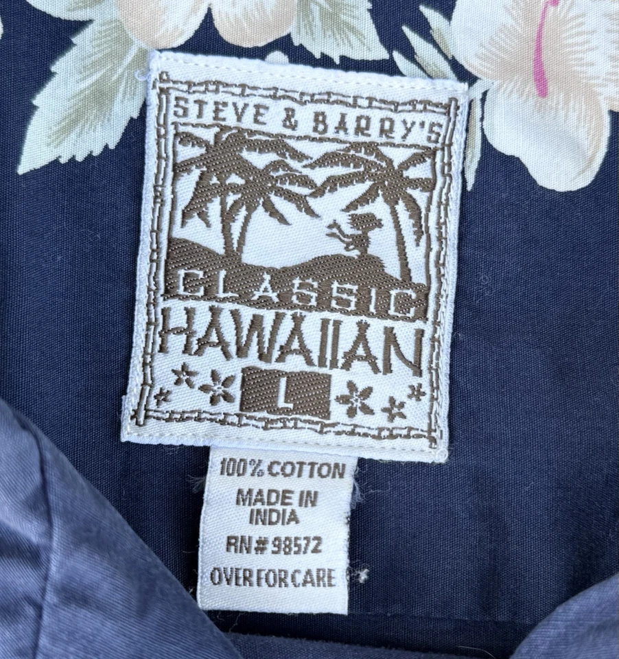 Camisa Hawaiana De Colección Y2K Steve & Barry's Para Hombres L S/S Algodón Abotonada Palmera Top Foto 3 de 4