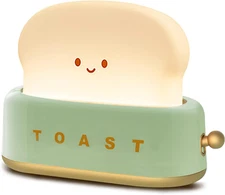 Desk Decor Toaster Lamp, Rechargeable Small Lamp with Smile Face Toast Bread Cut