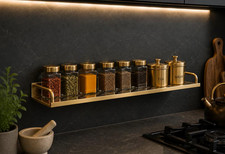 Handmade Brass Floating Shelf Modern Kitchen Spice Rack, Luxury Storage