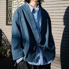 Unisex Denim Kimono Jacket Japanese Noragi Cardigan Haori Loose Streetwear Coat