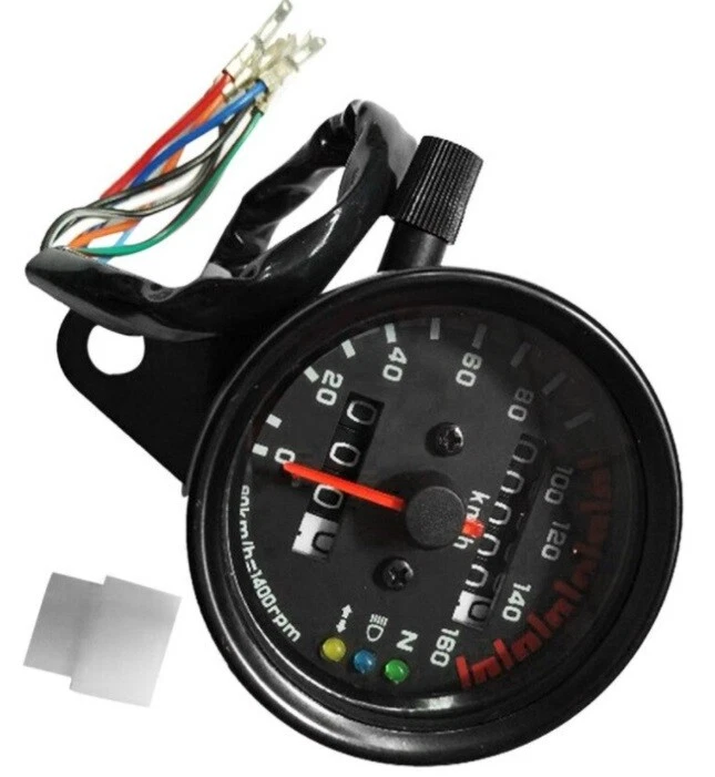 Marcador clásico odómetro velocímetro negro analógico Universal para moto - Imagen 2 de 4