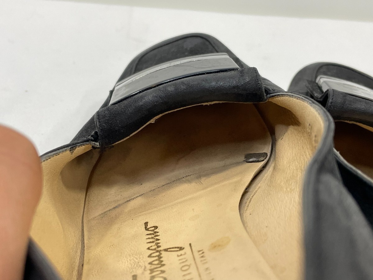 Salvatore Ferragamo Womens Size 8D Black Leather Square Toe Slip