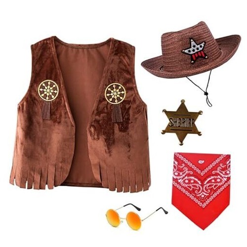 Kids Cowboy Cowgirl Costume 5PCS Set for Boys Girls Role 4-5T Height 43"-47"