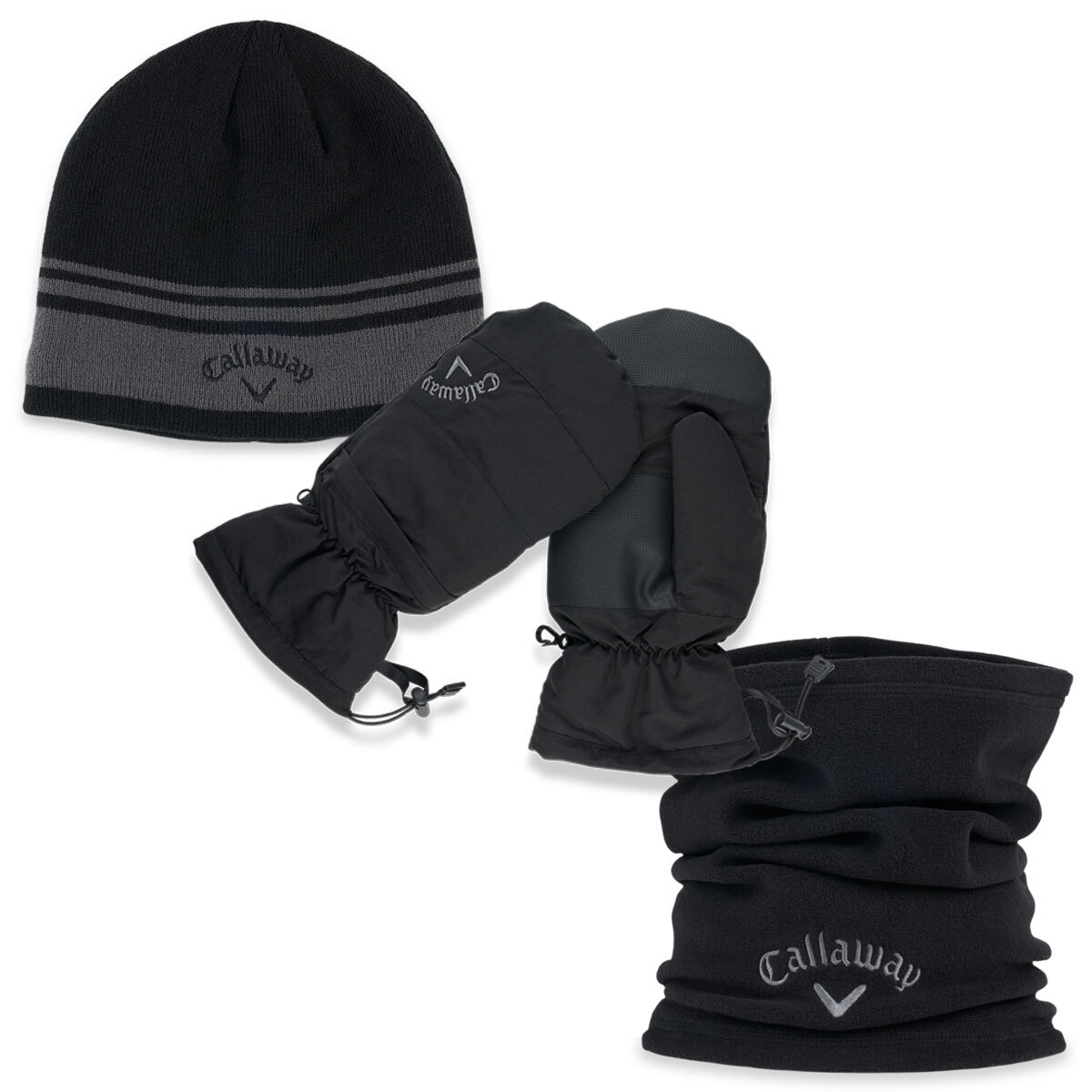 Callaway Mens Winter Beanie Hat Mittens Snood Neckwarmer Golf Gift Pack