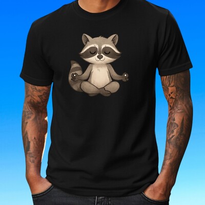 Herren T-Shirt Meditierender Waschbär Motiv Baumwolle Größe XS bis 5XL