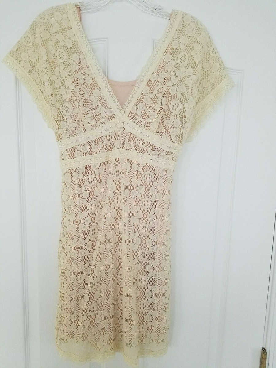 Forever21 Cream Lace Overlay & Trim Short Slv. Nude Lined Dress V Front_Back S/P | eBay Forever21 Cream Lace Overlay & Trim Short Slv. Nude Lined Dress V Front_Back S/P | eBay